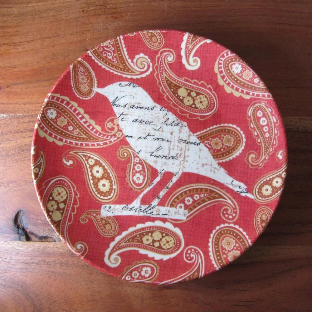 3 for $24 - pier 1 paisley bird red appetizer plate (W6358)